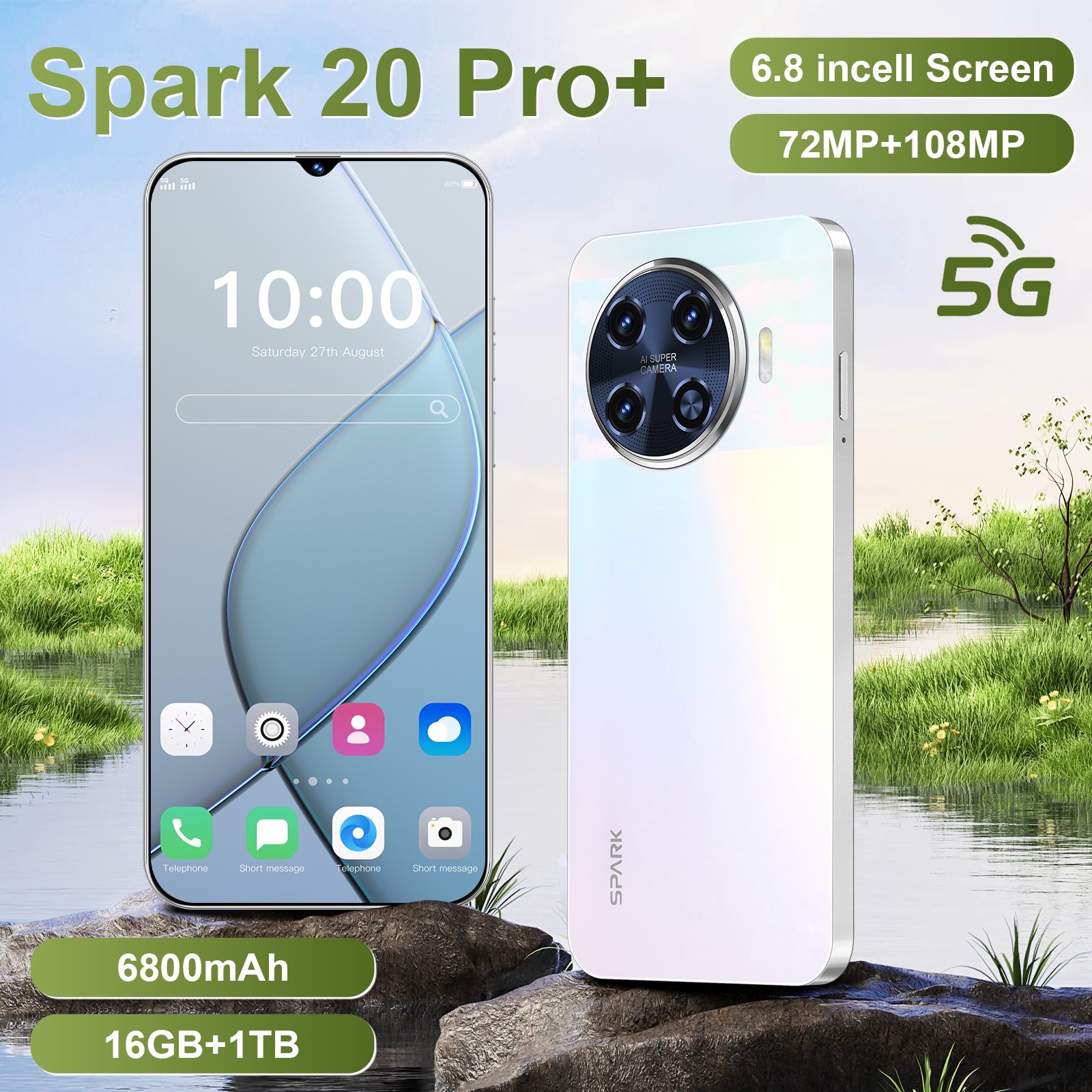 New Original phone spark 20 Pro Smartphones 16GB+1TB spark20 pro 5G LET Cellphone Large battery unlocked Dual SIM Android phone